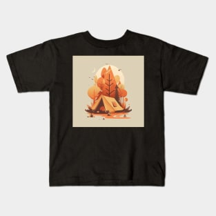 Camping in Tent, Autumm Adventure in the Forest Kids T-Shirt